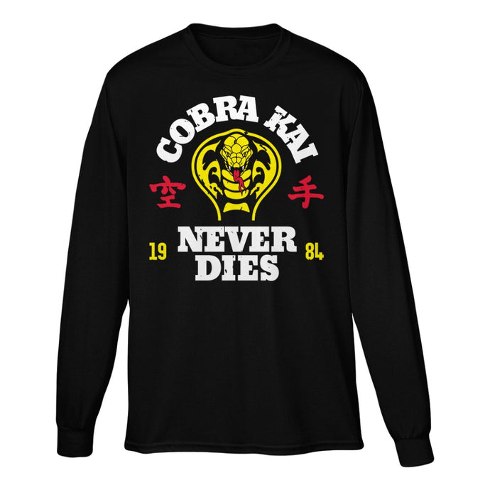 Cobra Kai Never Dies Adult Black Long Sleeve Tee