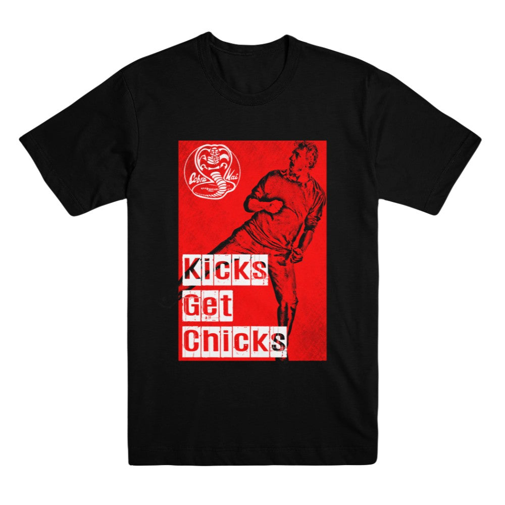 Cobra Kai Kicks Get Chicks Adult Black Unisex Tee